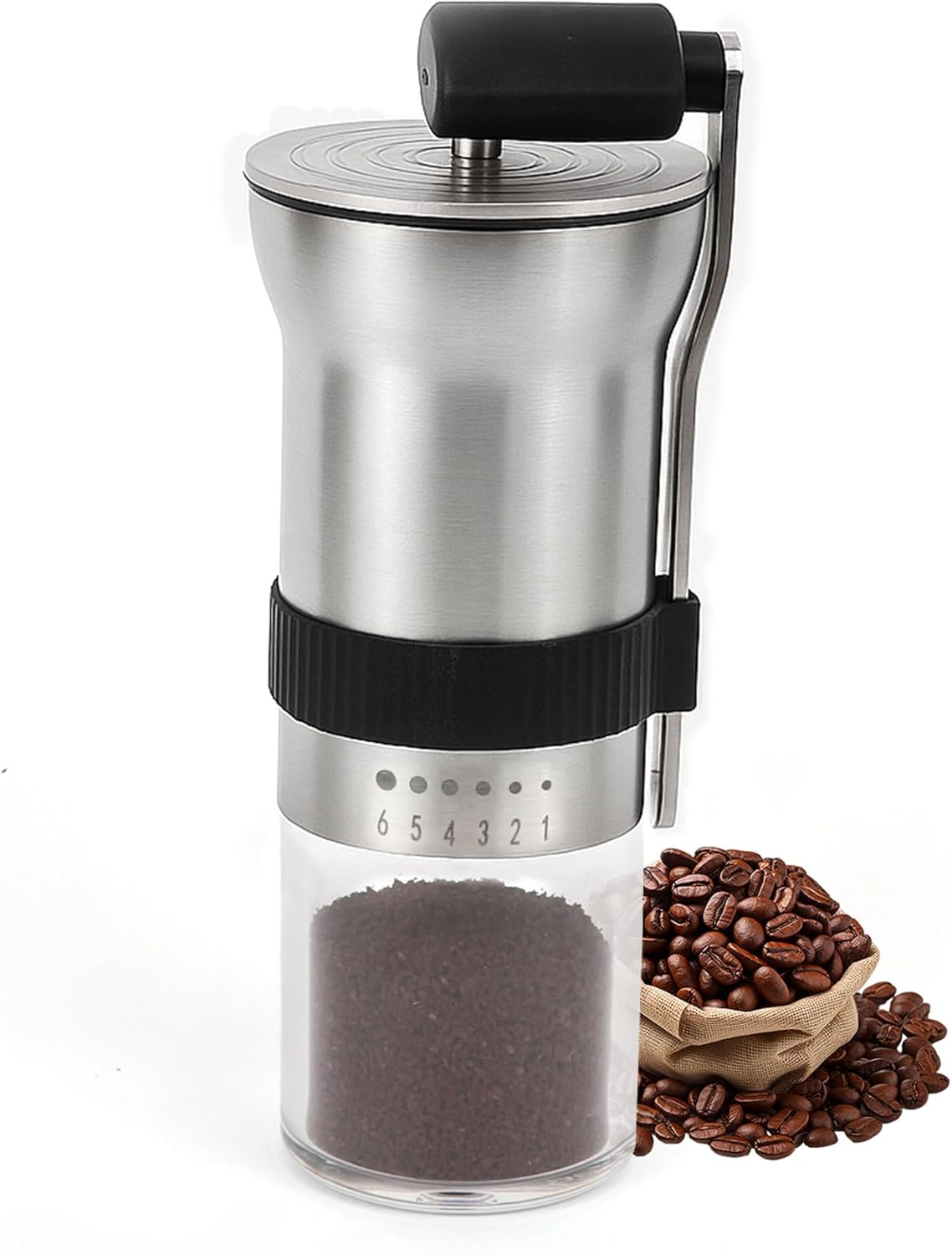 Manual Coffee Grinder with Stainless Steel Burr - 1.12oz Capacity Handheld Mill for Espresso, Drip, Cold Brew with 6 Adjustable Settings & Quiet -Extra Fine Grinding (Ceramic Burr)