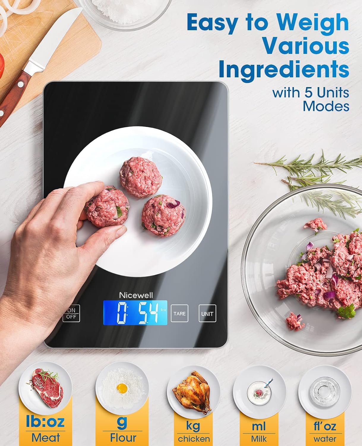 Nicewell Digital Kitchen Food Scale 22lb for Cooking Baking