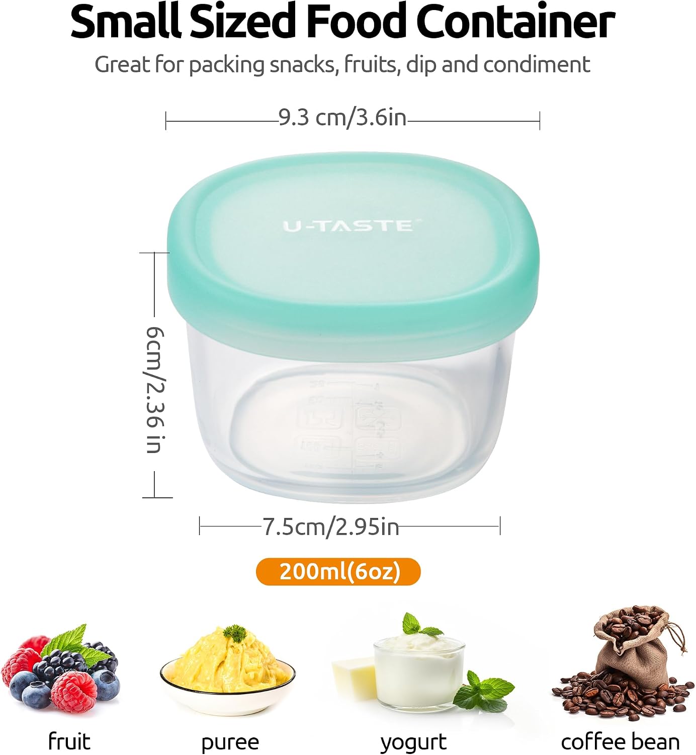U-Taste Silicone Container with Lids, Small Mini Food Storage, 6oz * 2