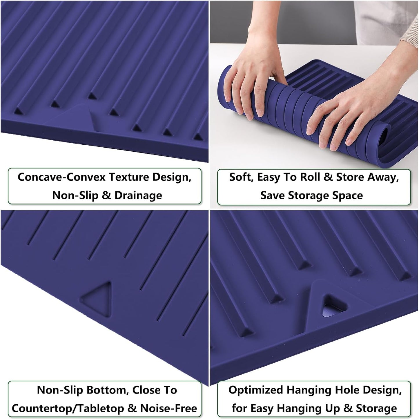 Small Silicone Dish Drying Mat, Long &amp; Narrow, 8.5" x 18", Blue | For Kitchen Counter and Bathroom, Super Thick, Heat Resistant, Countertop Protector, Non-Toxic, For Cup/Bottle/Glassware