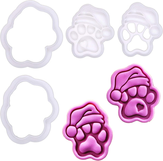 BAKERLOGY Paw-lalalala – Mini Santa Paw Cookie Cutter & Stamp Set (2") – Set of 2 Paw Prints with Santa Hat for Christmas