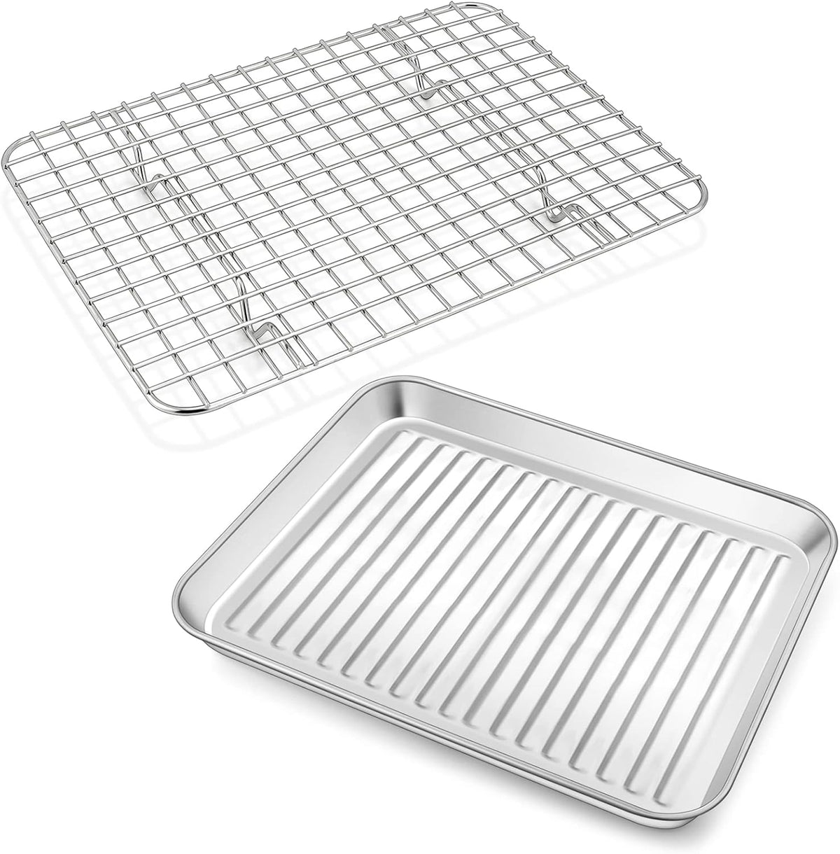 P&amp;P CHEF Baking Pan with Wire Rack, Oven Sheet Tray, 9 x 7 x 1 Inch | Stainless Steel Bacon Pan with Cooling Rack for Cooking Roasting Cookie, Dishwasher Safe &amp; Easy Clean,Heavy Duty &amp; Healthy