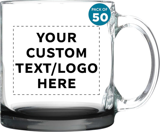 Custom Libbey Clear Glass Coffee Mugs 13 oz. Set of 50, Personalized Bulk Pack - Perfect for Coffee, Tea, Espresso, Hot