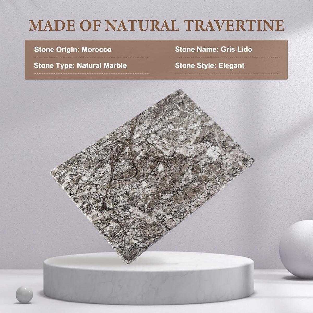 Koville Natural Marble Cutting Board for Kitchen Pastry Bread, 12" x 8" Real Stone Slab Marble Cheese Board for Counter, Decorative Boards Serving Boards for Home Kitchen(Morocco-Zagora Gray)