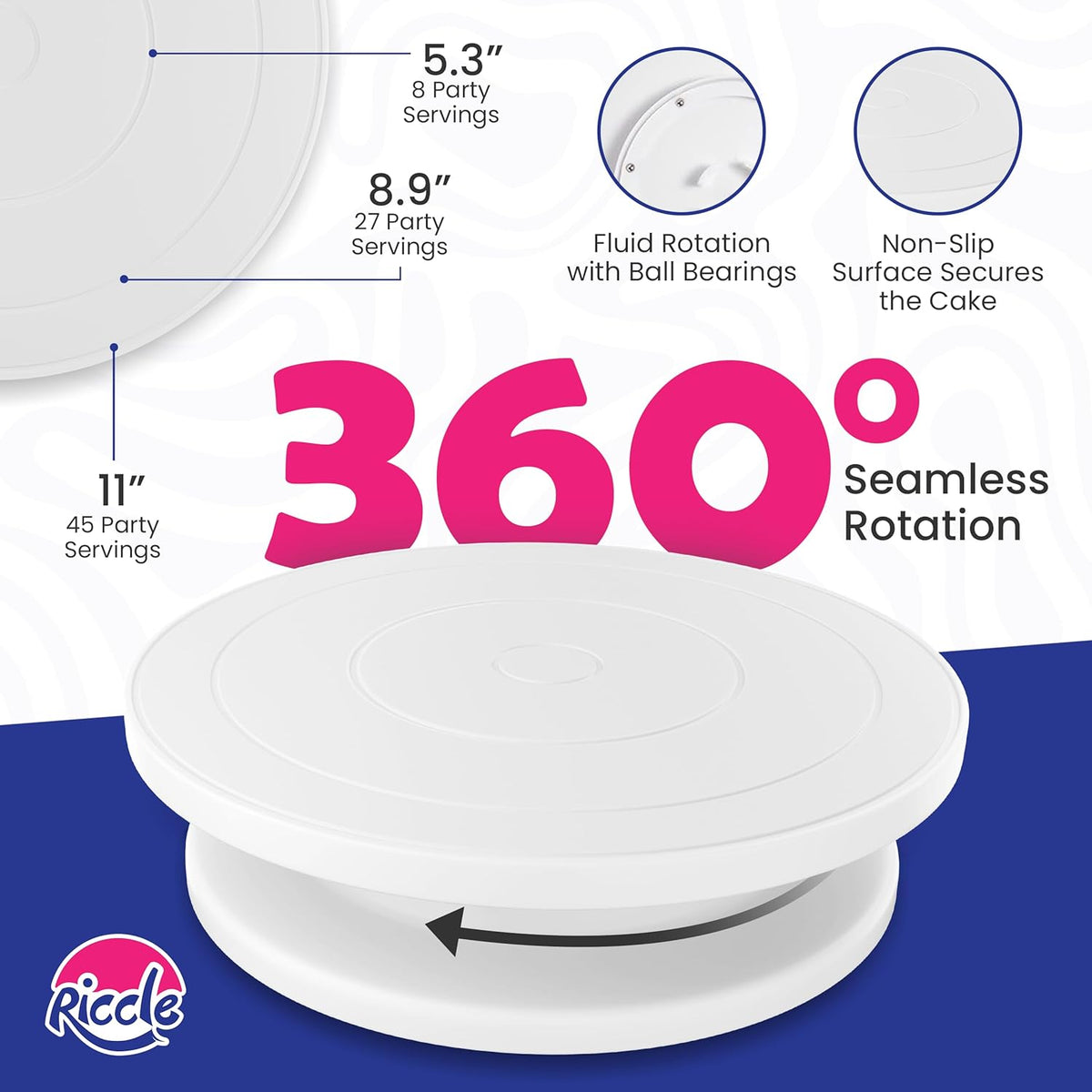 94 pcs Cake Decorating Kit with Cake Turntable - Includes 50pcs 16 Inch Disposable + 2 Reusable Piping Bags and Tips Set, 24 Icing Piping Tips, 2 Spatulas, 3 Icing Comb Scraper, 6 Cake Liners
