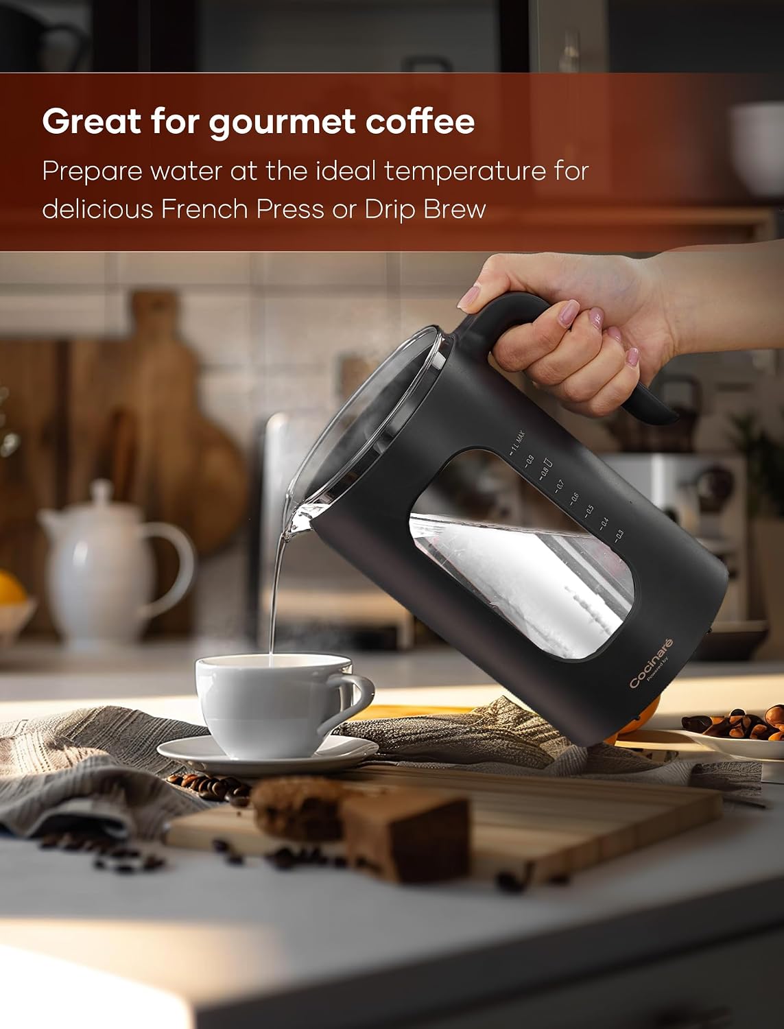 INTASTING Electric Tea Kettle with Infuser, ±1℉ Temperature Control, 1L