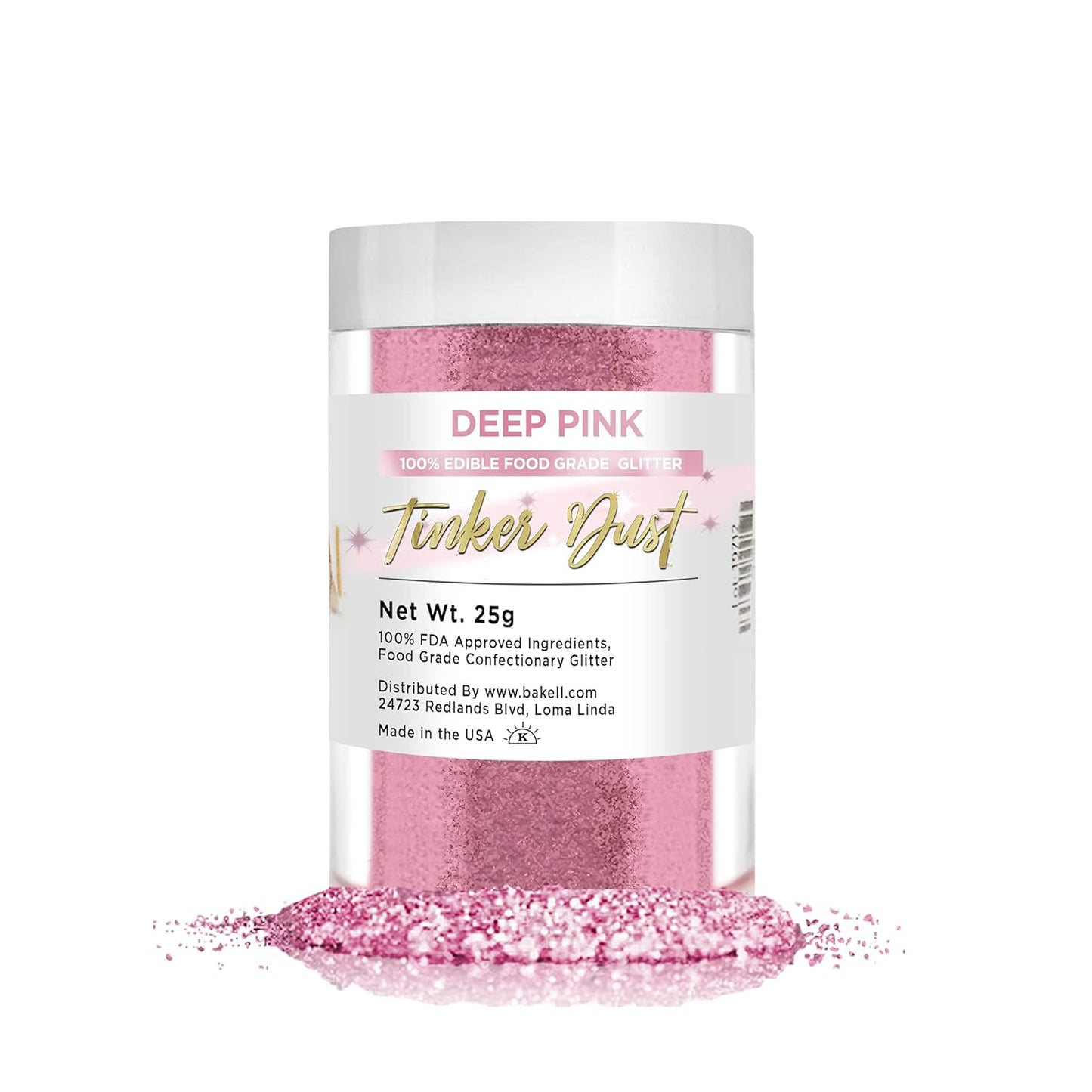 BAKELL Deep Pink Edible Glitter, 25 Grams | TINKER DUST Edible Glitter | KOSHER Certified | 100% Edi