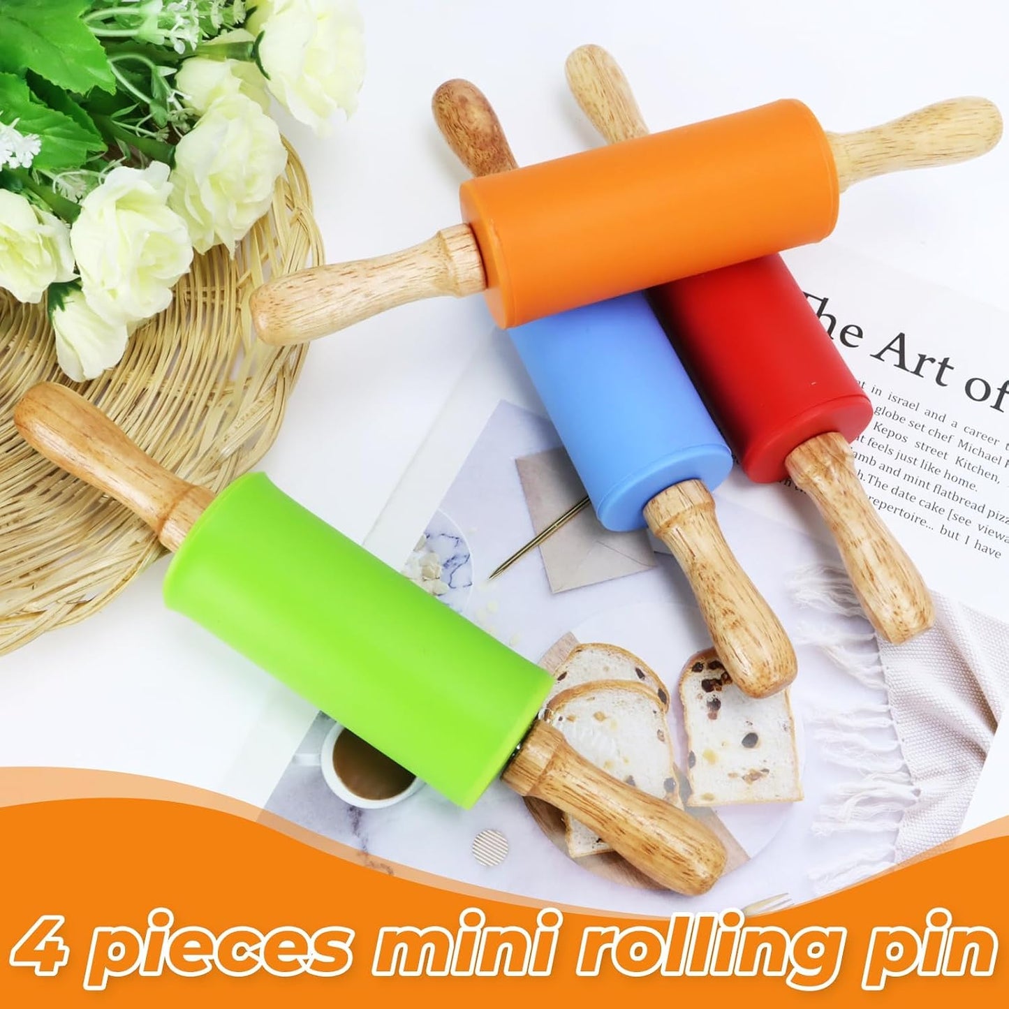 Mini Rolling Pin for Kids, 9 Inch Wooden Handle Rolling Pin | Non-Stick Small Silicone Rolling Pins for Children Cake Pizza Baking Gift