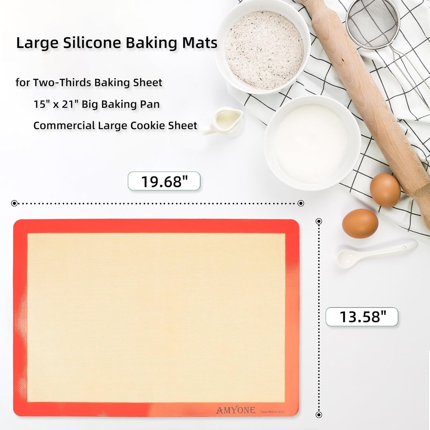 AMYONE Silicone Baking Mat for 2/3 Size Sheet Pan, Platinum, 15x21" Big | Food Grade Silicone for Cookies/Pastries/Chicken/Vegetables; Fits Two-thirds Baking Pans; Nonstick, Easy Clean, Reusable