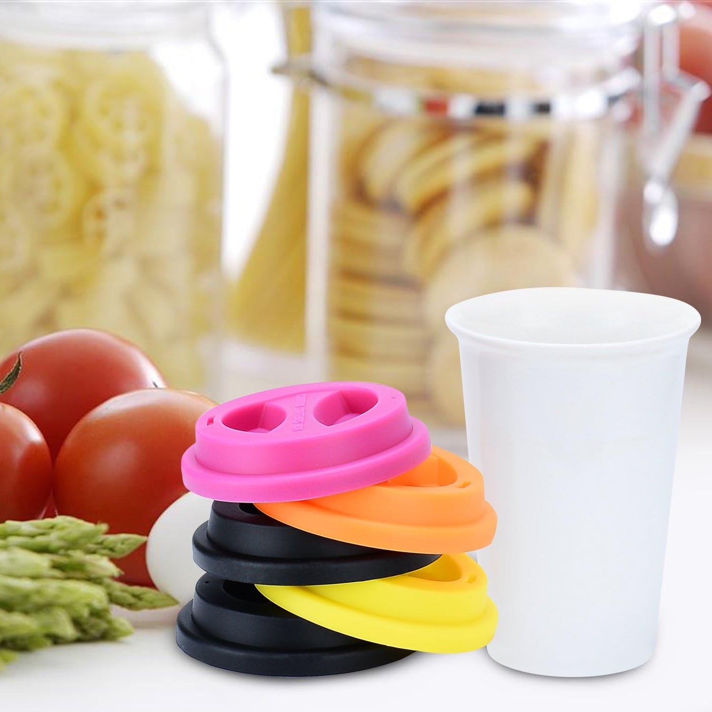 Coffee Mug Lids(3.15"Inner Diameter,3.43"Outer Diameter), KSENDALO Thicker Eco Reusable Silicone Travel Mug Lids, Silicone Cup Cover Set,Black(5pcs)