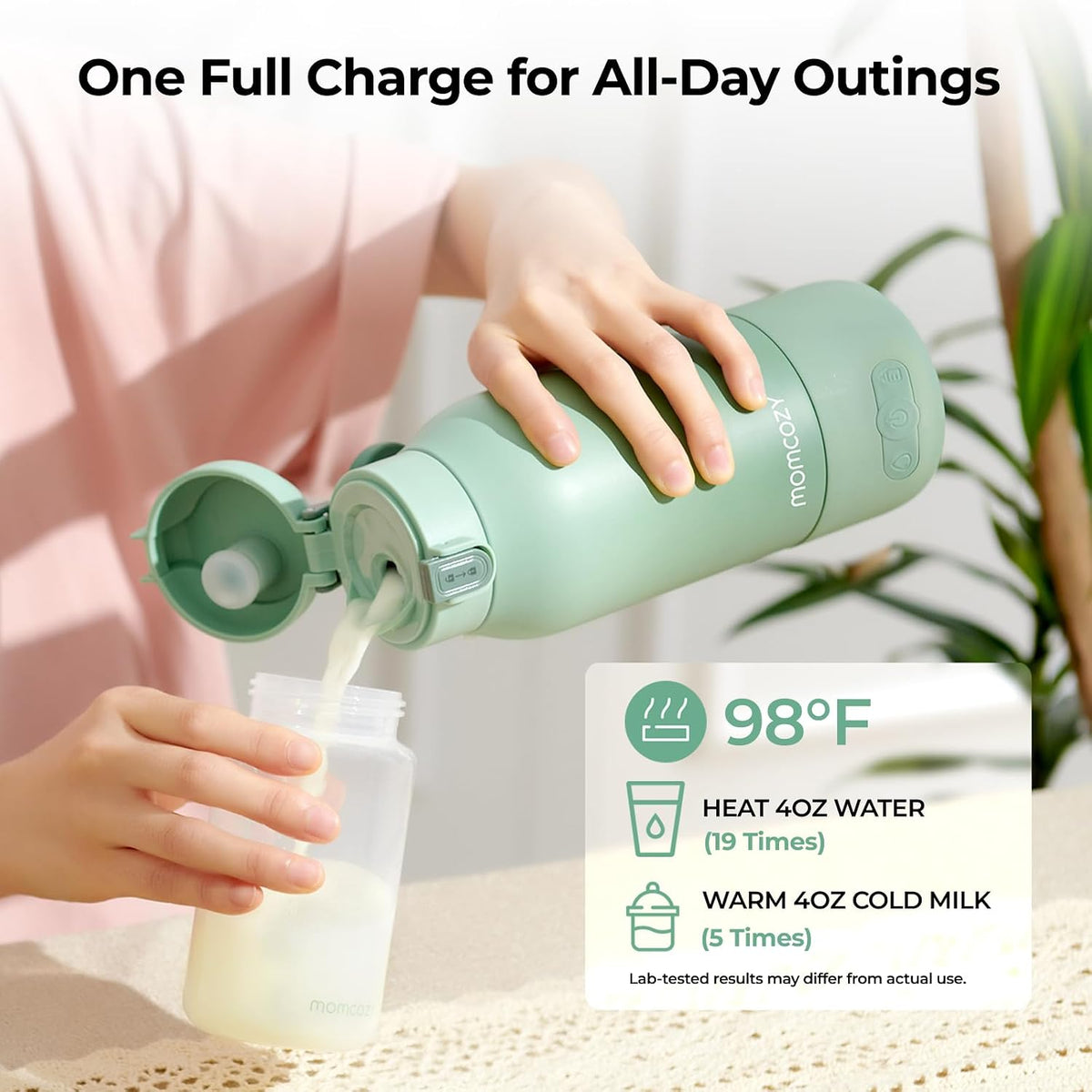 Momcozy Portable Bottle Warmer for Breast Milk, Baby Travel Essentials | Fast Heating with Nutrients Preserved, Precise Temp Control, Dual Heating Modes for Breast Milk &amp; Water, 17OZ Large Capacity