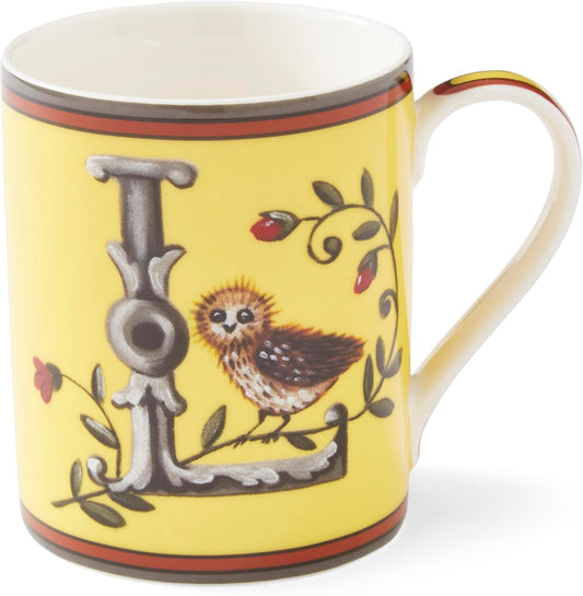 Spode Kit Kemp 12oz Mug, L lnitial - Fine China Coffee Cup with Floral Alphabet Design, Custom Letter Mug for Unique Gift
