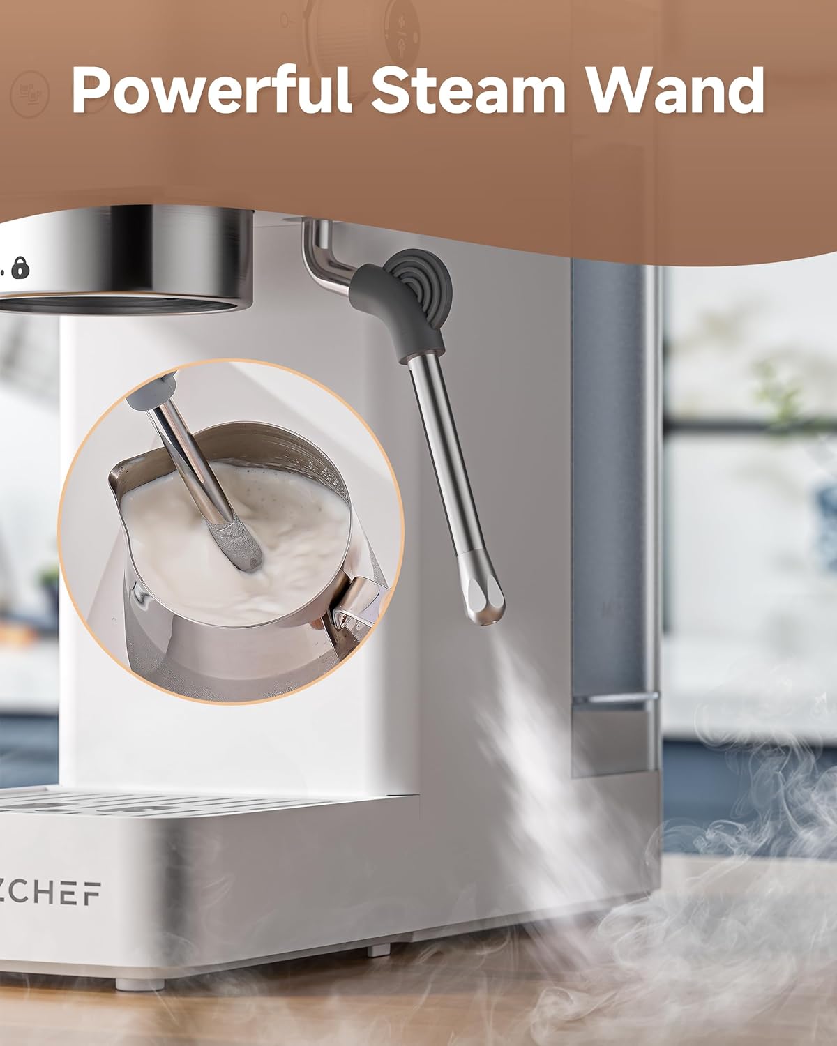AMZCHEF Compact Espresso Machine 20 Bar, Americano, Latte &amp; Cappuccino | Easy One-Touch Brewing, 30s Heat-Up, Stable PID Control, Easy Milk Frothing, Compact Design, 50oz Tank, White