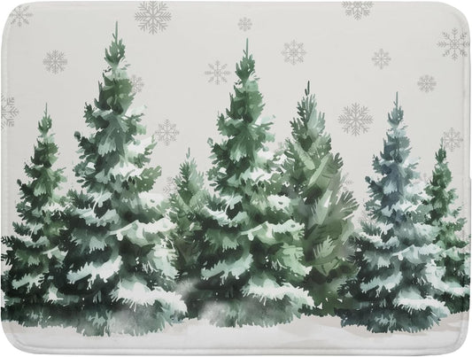 Christmas Pine Tree Dish Drying Mat for Kitchen Counter 18x24 Inch Winter Decorative Dishes Mats Winter Absorbent Reversible