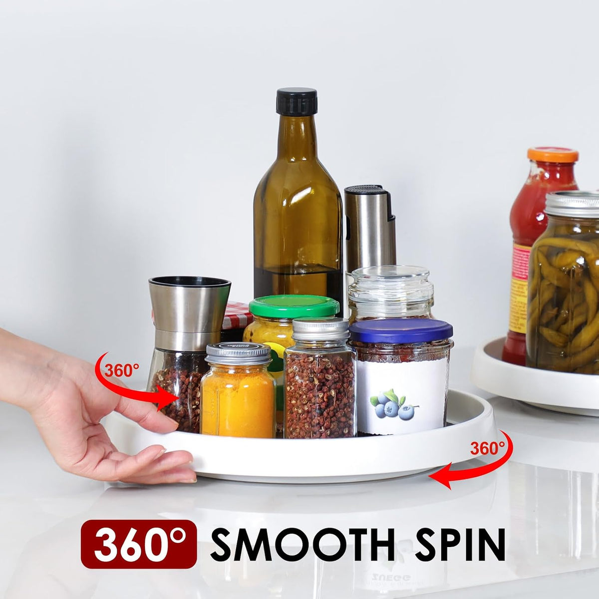 2 Tier 10" Turntable Lazy Susan Spice Organizer - Rotating Seasoning Rack for Pantry Cabinet Kitchen Countertop, Table Top Organizing - Multiuse Two Tier Rotating Organization Rack Spinner