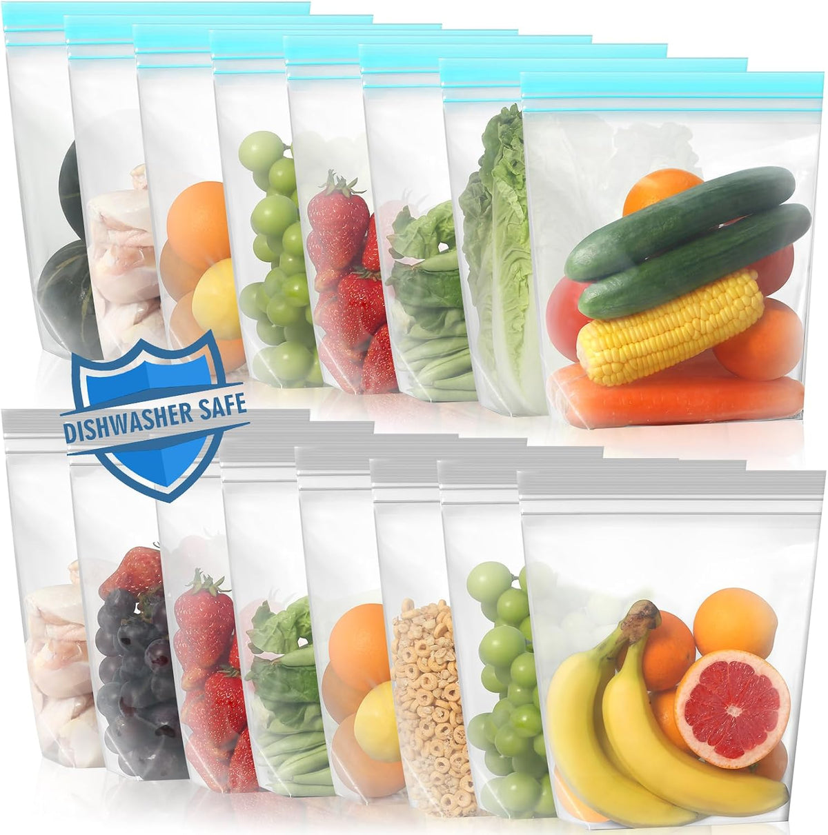 Lerine 16 Pack Stand Up Reusable Gallon Freezer Bags, Dishwasher Safe