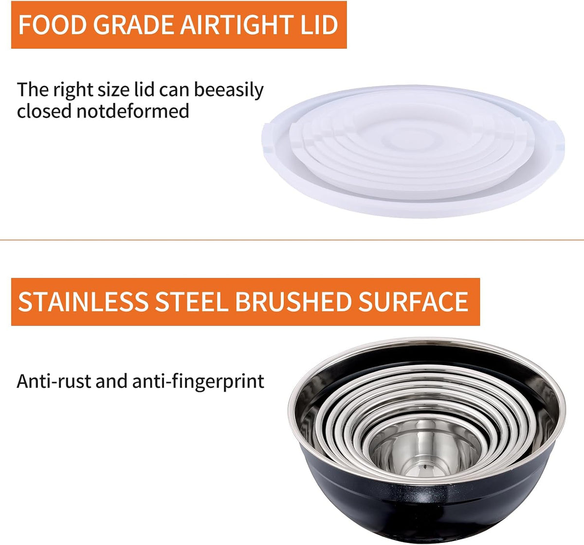 Black Mixing Bowls With Airtight Lids,Stainless Steel Bowl,Salad Bowls 7 Piece Colorful Nesting Bowl Black Kitchen Accessories,Size 7,3.6,2.7,2.1,1.5,1.1,0.8QT Stackable Design