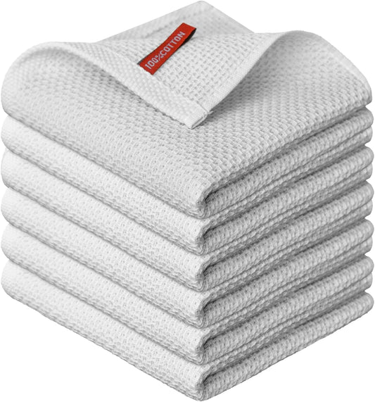 Artoid Mode 100% Cotton Light Grey Waffle Weave Kitchen Dish Cloths, 12x12 Inch Ultra Soft Absorbent Quick Drying Kitchen