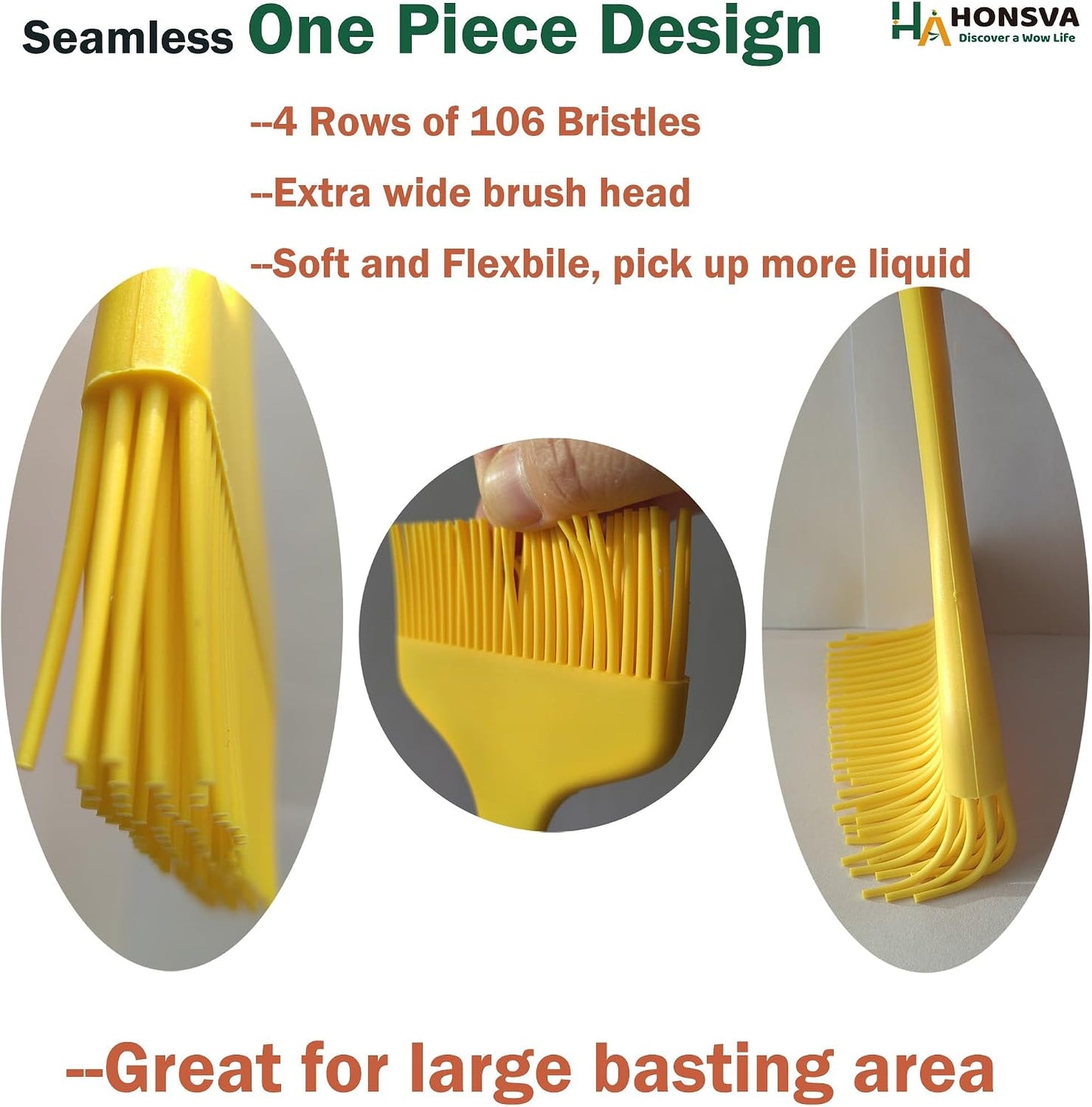 Widened Silicone Pastry Basting Brush 2 Pcs, One-Piece Design, W/3.5", Heat Resistant Kitchen Brush for Baking, Grilling, Saucing Oil, BBQ Sauce, Marinade etc, Dishwasher Safe,Yellow&amp;Green
