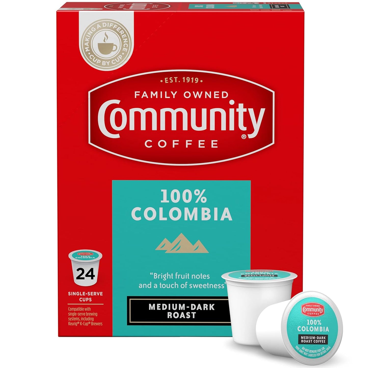 Community Coffee 100% Colombia 24 Count Coffee Pods, Medium Dark Roast, Compatible with Keurig 2.0 K