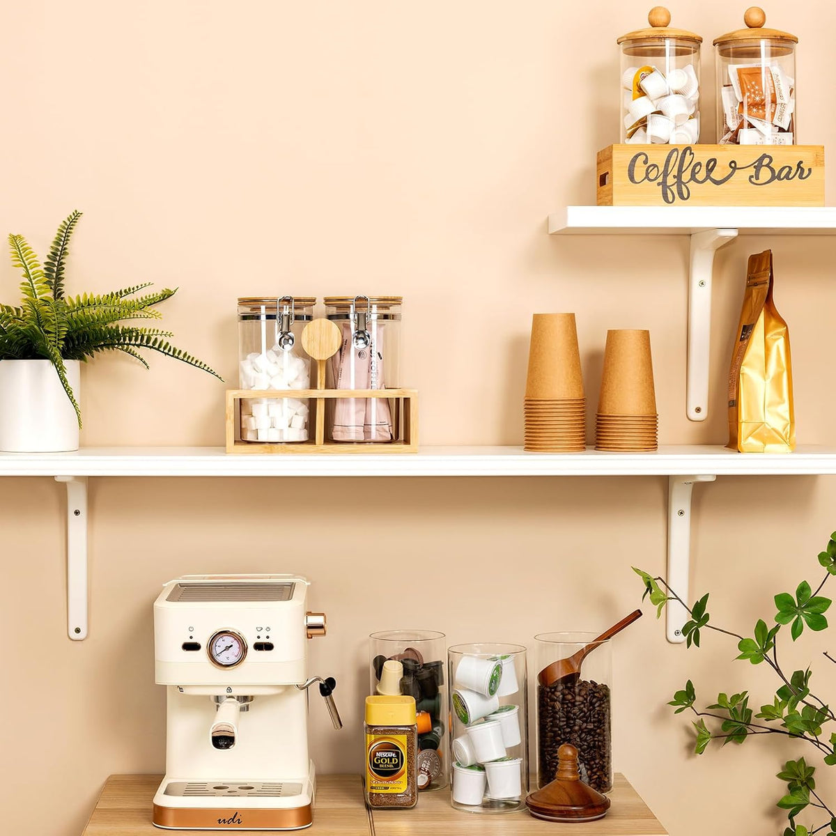 Yangbaga Coffee Container with Shelf: 2P 38OZ Plastics Airtight Coffee Jar | Coffee Canister w/Scoop - Kitchen Food Storage Jar for Ground Coffee/Tea/Sugar/Cereal/Nuts/Coffee Bar