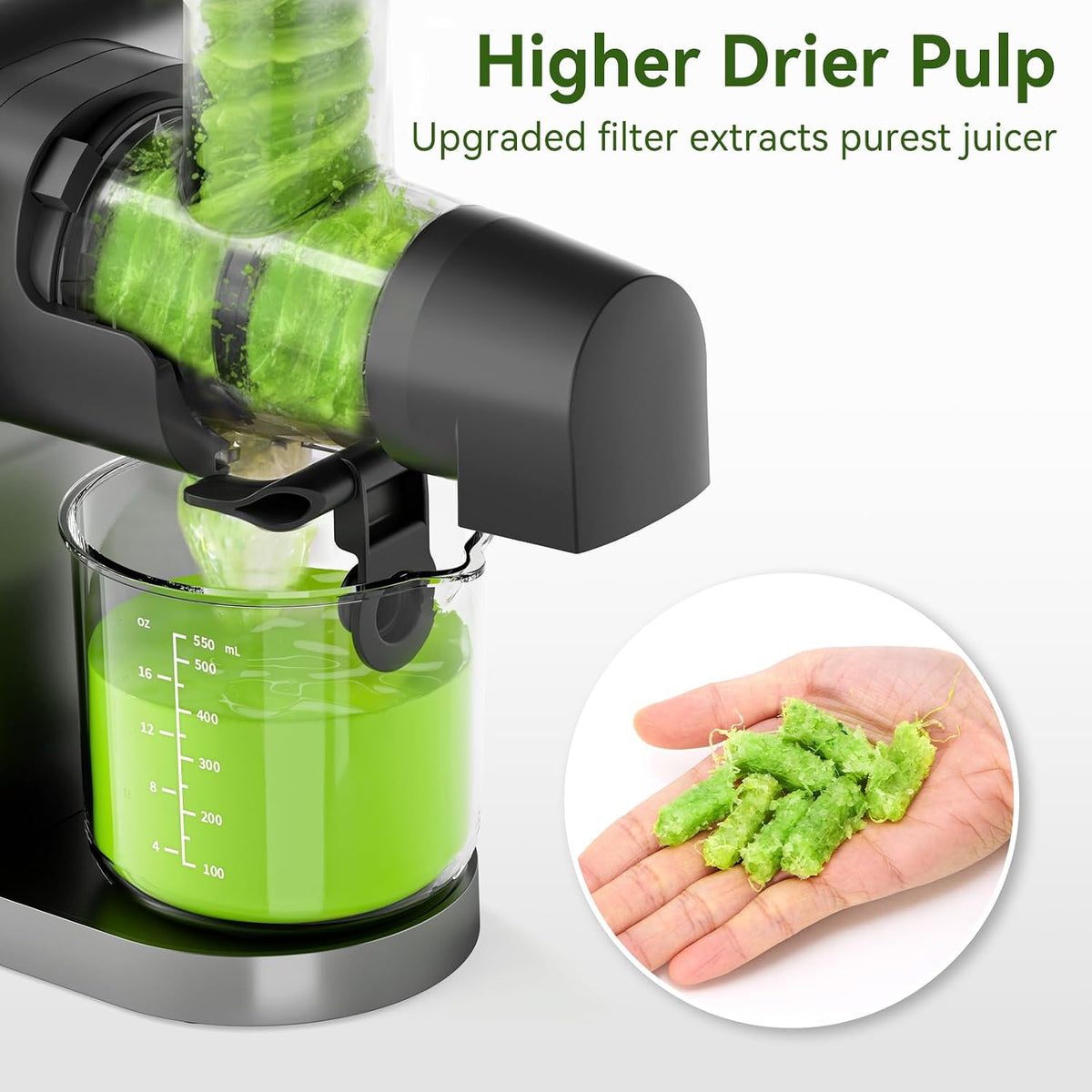 Juicer Machine,Slow Masticating Juicer with 2 Speed Modes & Quiet Motor,Cold Press Juicer Machines Vegetable and Fruit with Reverse Function,Celery Juicer,BPA-Free,Easy to Clean
