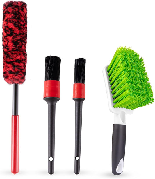 ITTAHO 4 Pack Car Wash Brush Wheel Cleaning Woolies Brush Detailing Brush and Stiff Tire Brush Tires Wheel Brushes for