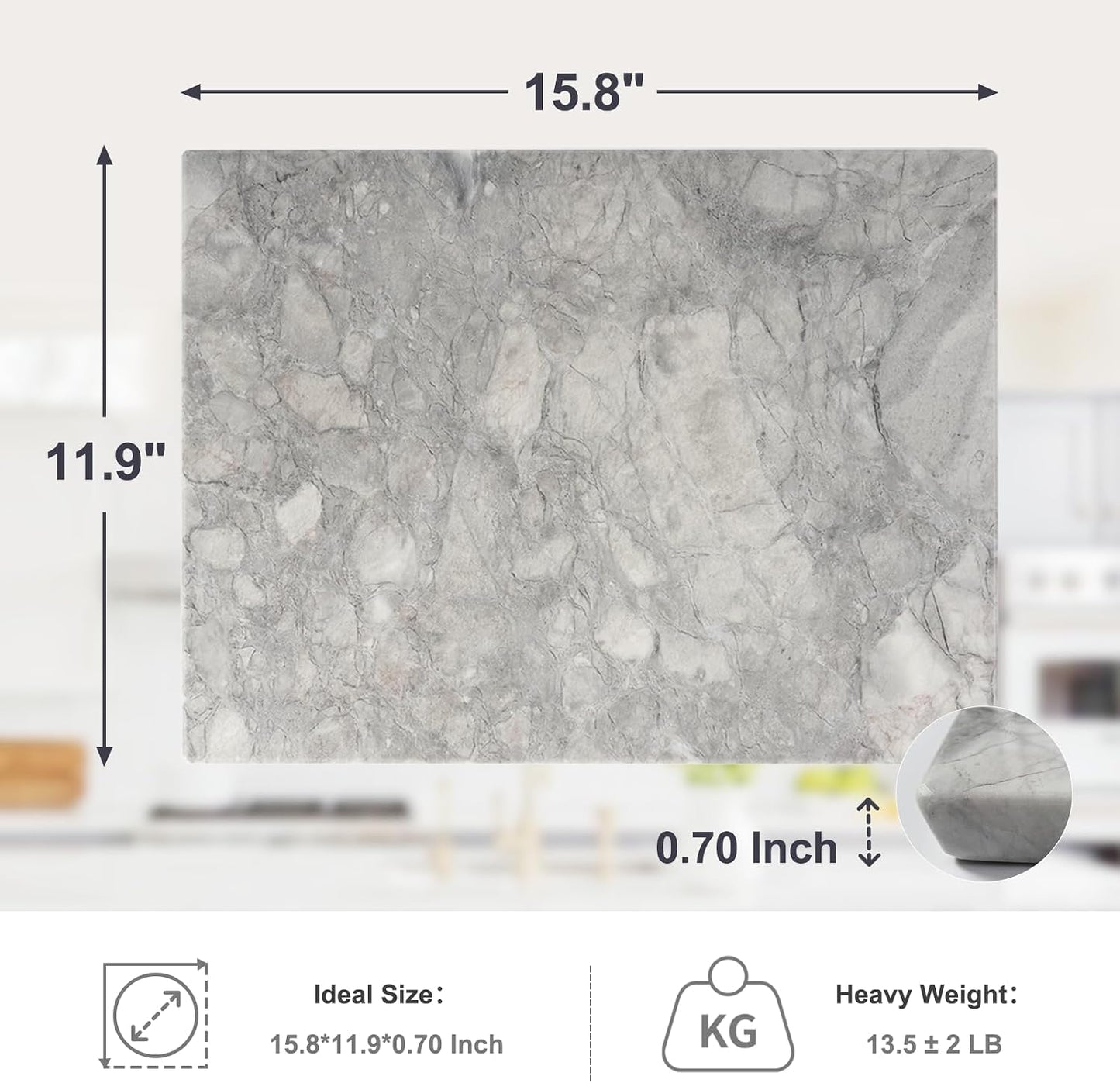 Natural Marble Cutting Board for Kitchen Countertop, 16" x 12" Rectangular Marble Cutting Board Pastry Boards Cheese Boards for Home Decor, Resistant Stone Charcuterie Board Chopping Slab