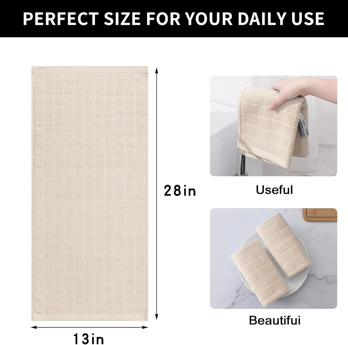 Homaxy 100% Cotton Terry Kitchen Towels, 6 Pack, Beige | Ultra Soft and Absorbent Dish Towels for Kitchen, Suitable for Drying and Washing Dishes