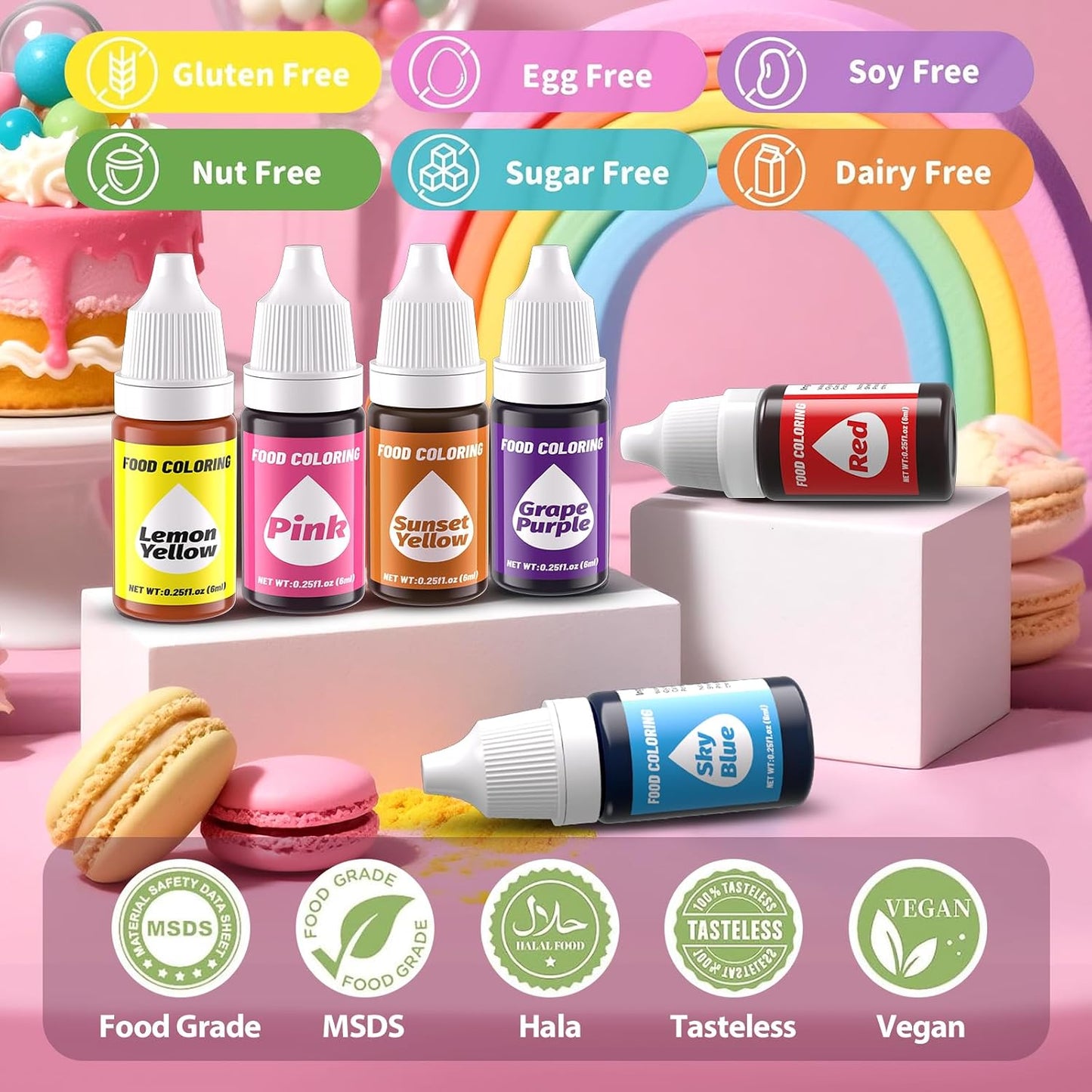 12 Color Gel Food Coloring Liquid Set, KATSPRO Food Grade Tasteless Vibrant Food Coloring Dye for Baking Icing Cake Decorating Cookie Fondant, Frosting, Cookies, Christmas Baking, Easter Egg and DIY Supplies Kit - 0.25 Fl.oz(6ml)/Bottles