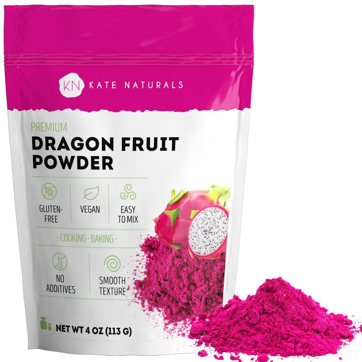 Kate Naturals Dragon Fruit Powder for Baking & Drinks (4oz)