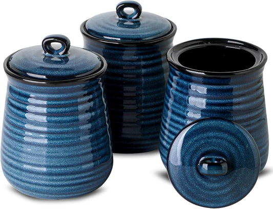 Ceramic Food Storage Jars,25 Oz Porcelain Kitchen Canisters with Airtight Lids Set of 3,Flour Containers for