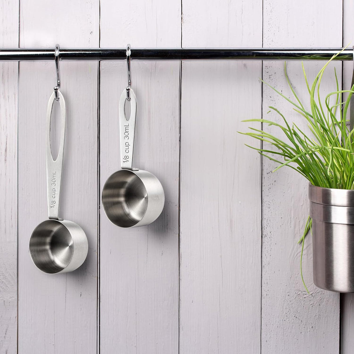 Hedume Set of 8 Coffee Scoop, Stainless Steel Coffee Measuring Scoops 1/8 Cup, Including 4 Pack Short Handled and 4 Pack Long Handle Coffee Scoops for Coffee, Tea, Sugar and Milk, 30 ml