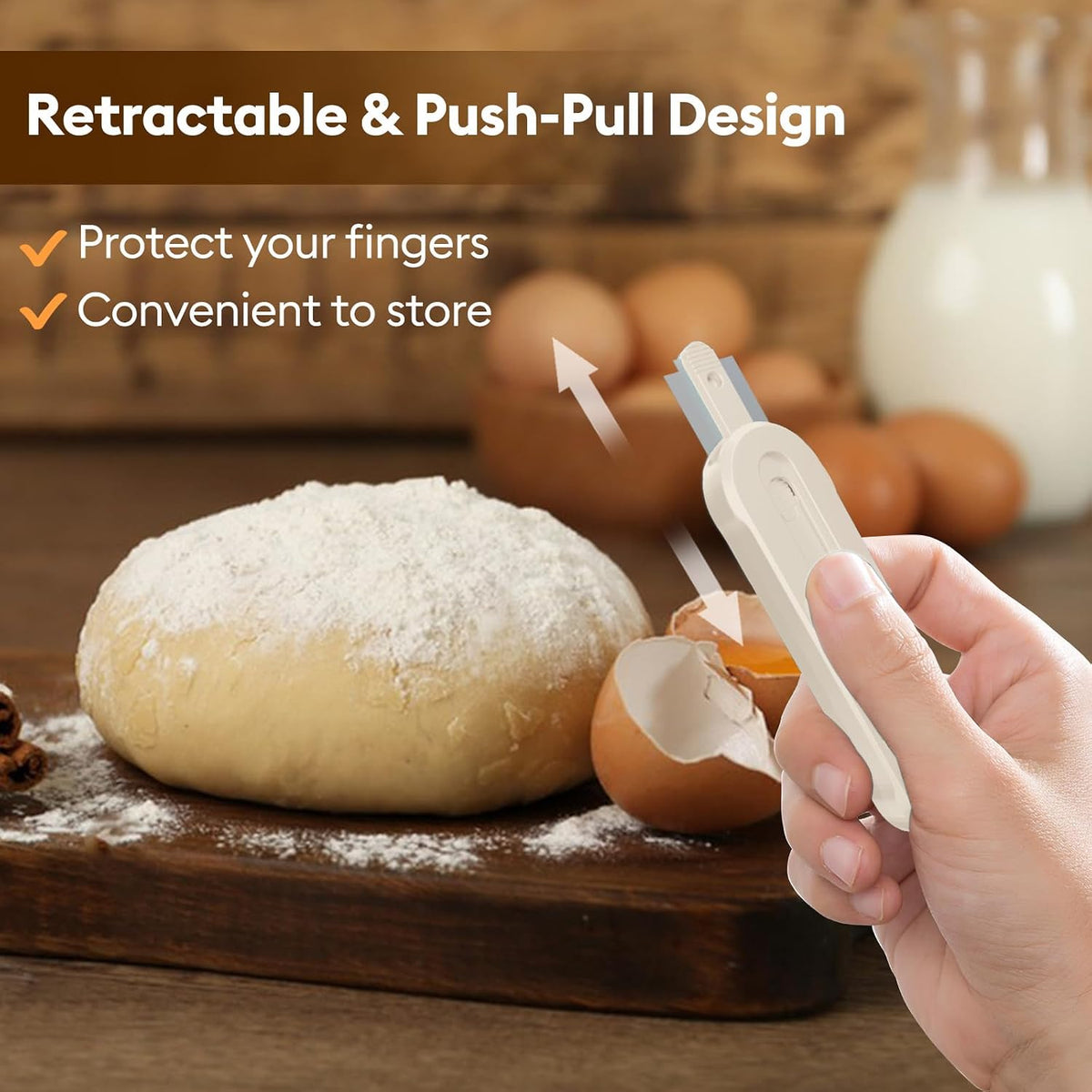 MOJOHAND Bread Lame Dough Scoring Tool, Retractable Blade, Off-White | Anti-slip grip for precise dough scoring, long blade retracts safely, reusable, for artisan bread, easy swap