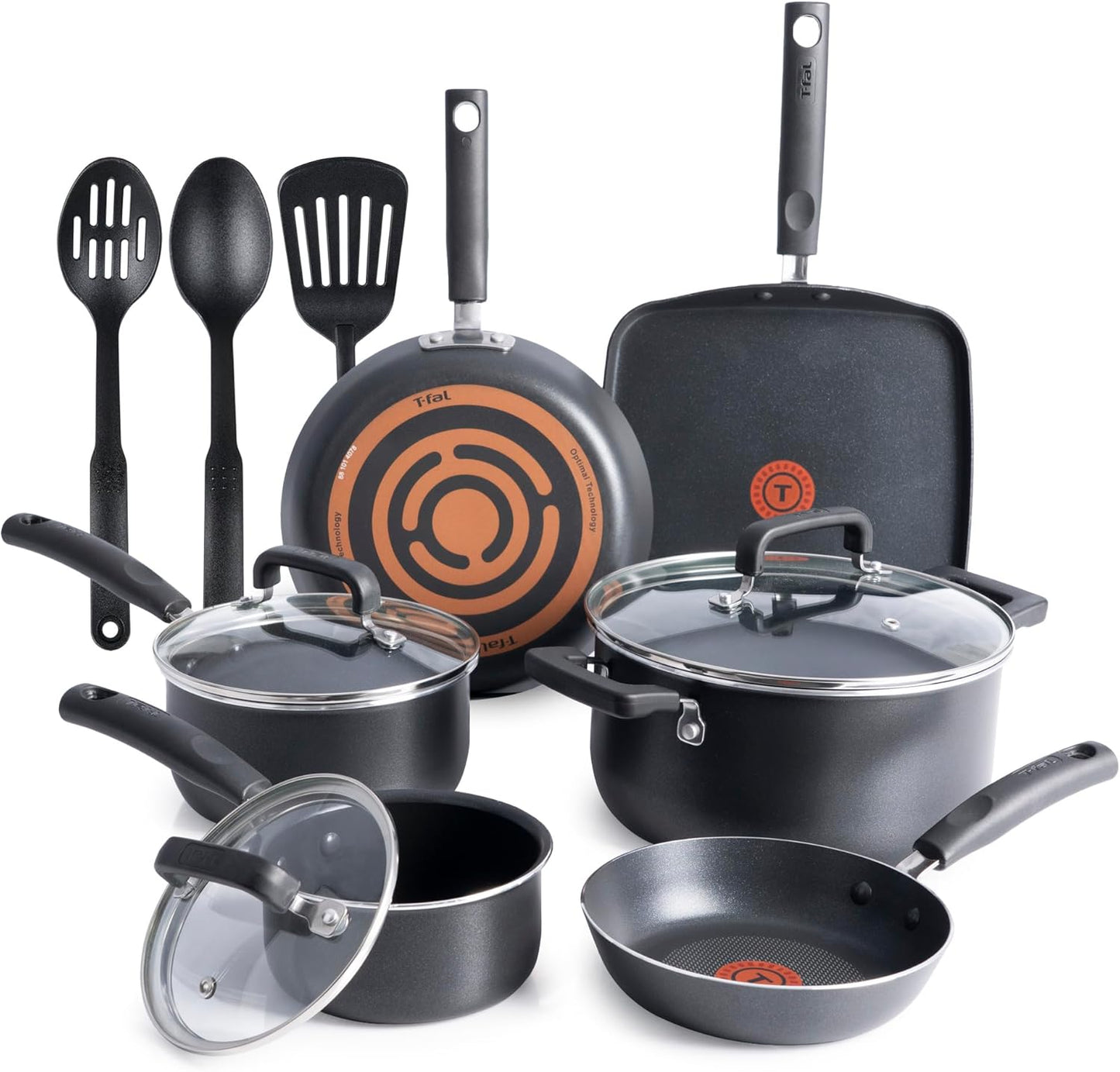 T-Fal Signature Nonstick Pots and Pans Set 12 Piece, Oven Broiler Safe 350F, Kitchen Cookware Set w/Fry Pans, Saucepans