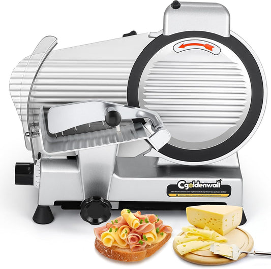 CGOLDENWALL Meat Slicer Machine with Teflon Non-stick Blade 240W Electric Meat Slicer for Frozen Meat/Deli Meat/Cheese/Food