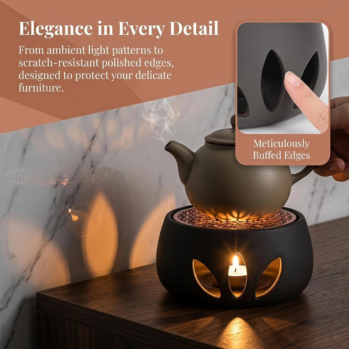 1 Set Teapot Warmer, 4.72 Inch Ceramic Tea Heater, Japanese Style Coffee Milk Heating Stove Home Office Restaurant