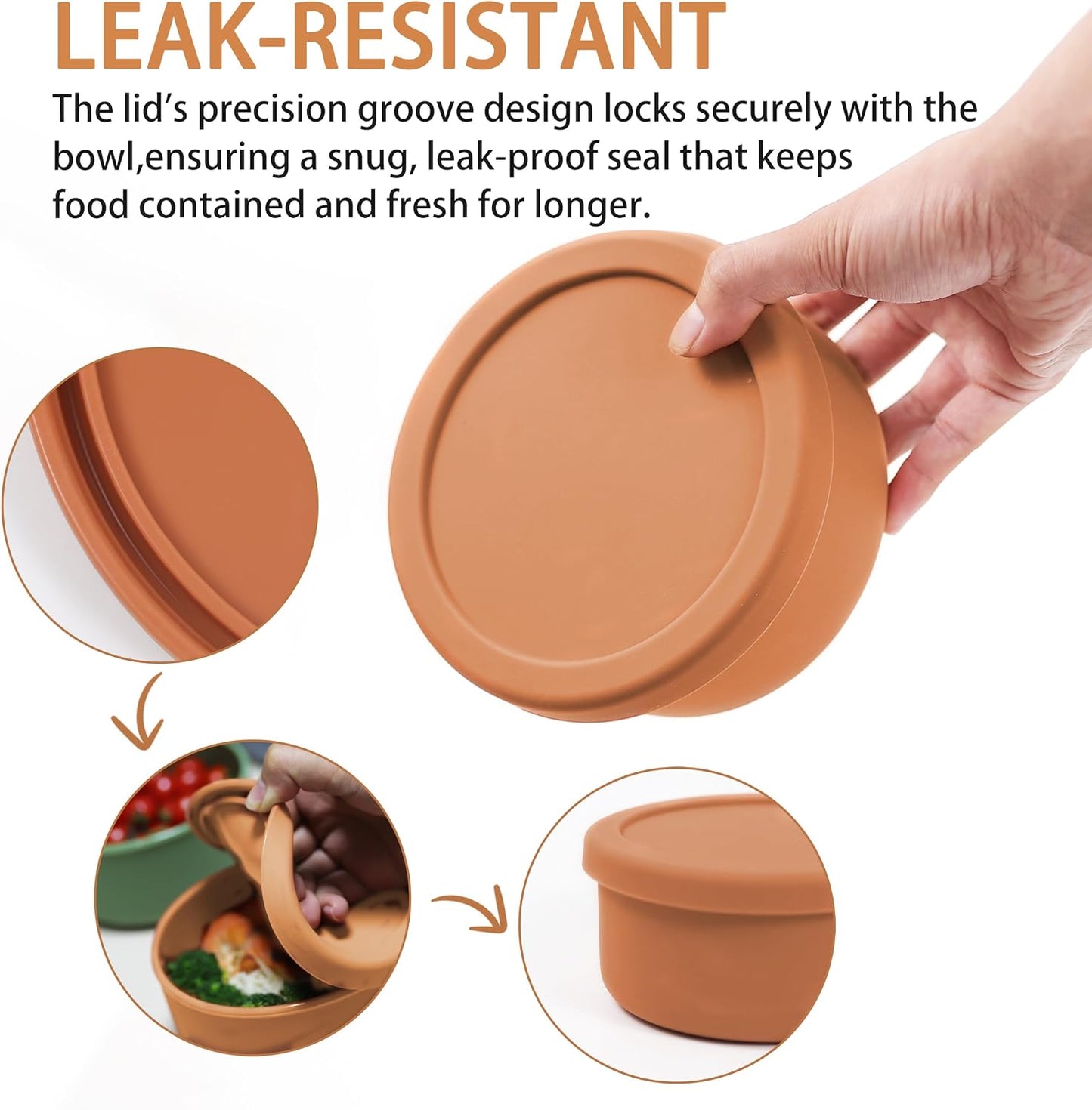 24 fl oz Adult Silicone Reusable Lunch Bento Bowl with Lid, Medium Airtight Food Storage Container for Cereal, Meal Prep &amp; Leftovers, BPA Free, Microwave Fridge Dishwasher Safe (Beige 1 Pack)