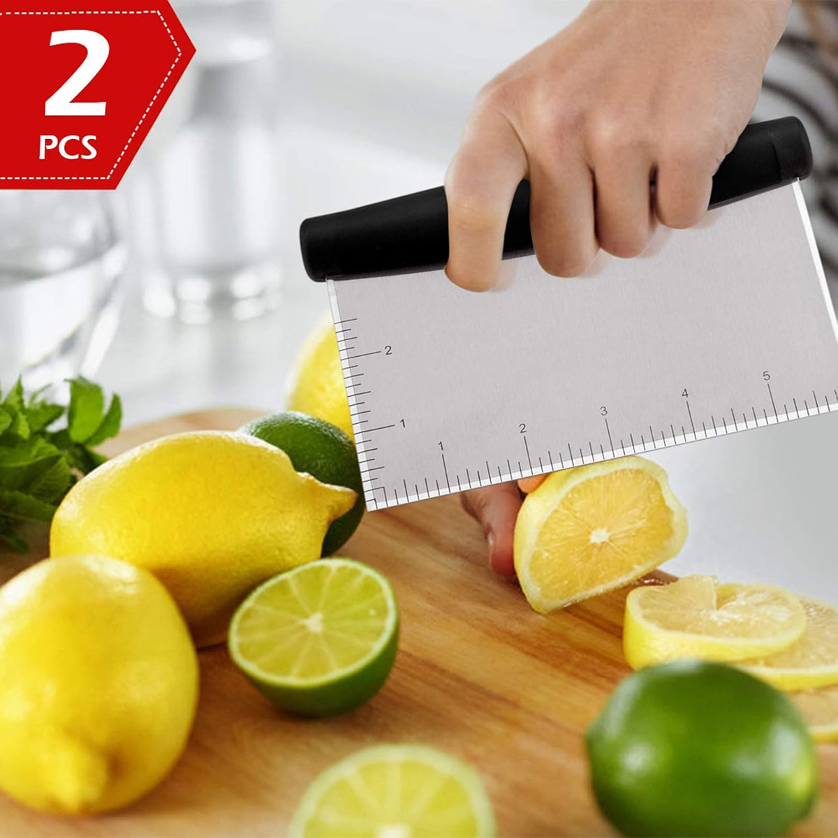 HaSteeL 2Pcs Bench Dough Scraper, Stainless Steel Griddle Chopper