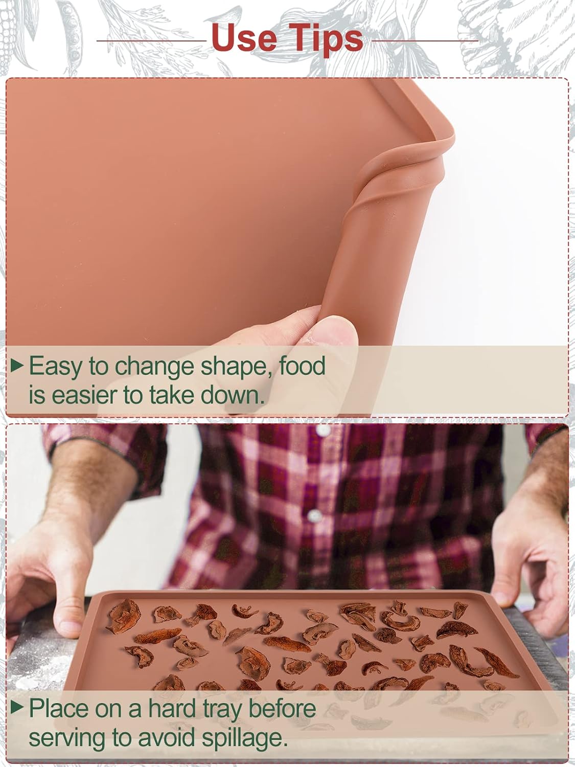 Aulock 4PCS Silicone Food Dehydrator Sheets with Edge, Non-stick Tray Liner