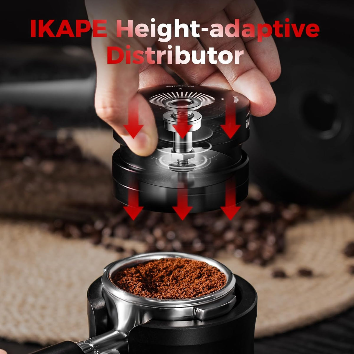 IKAPE 51MM Newly Upgrade Espresso Coffee Distributor, Coffee Dual-Bearing & High-Speed Distribution Tools, Adaptive Height Coffee Tamper Leveler for 51mm Portafilters