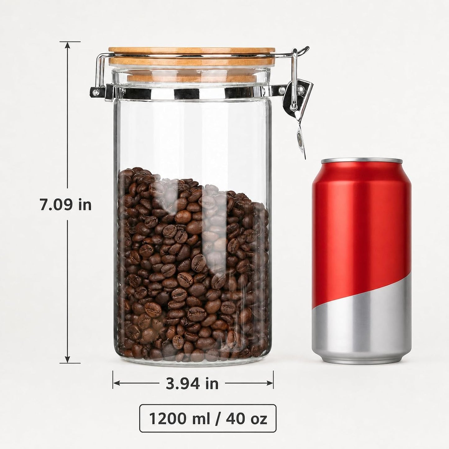 KKC HOME ACCENTS 40 oz Glass Coffee Container (Holds 1 lb Coffee Beans) with Airtight Bamboo Lid - Clear Coffee Jar Canister for Grounds Storage, Aesthetic Kitchen Counter Decor