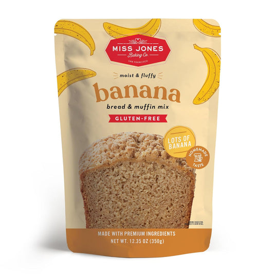 Miss Jones Baking Banana Bread & Muffin Mix - Whole Grains, 50% Lower Sugar, Real Banana, Vegan Banana Bread, Naturally