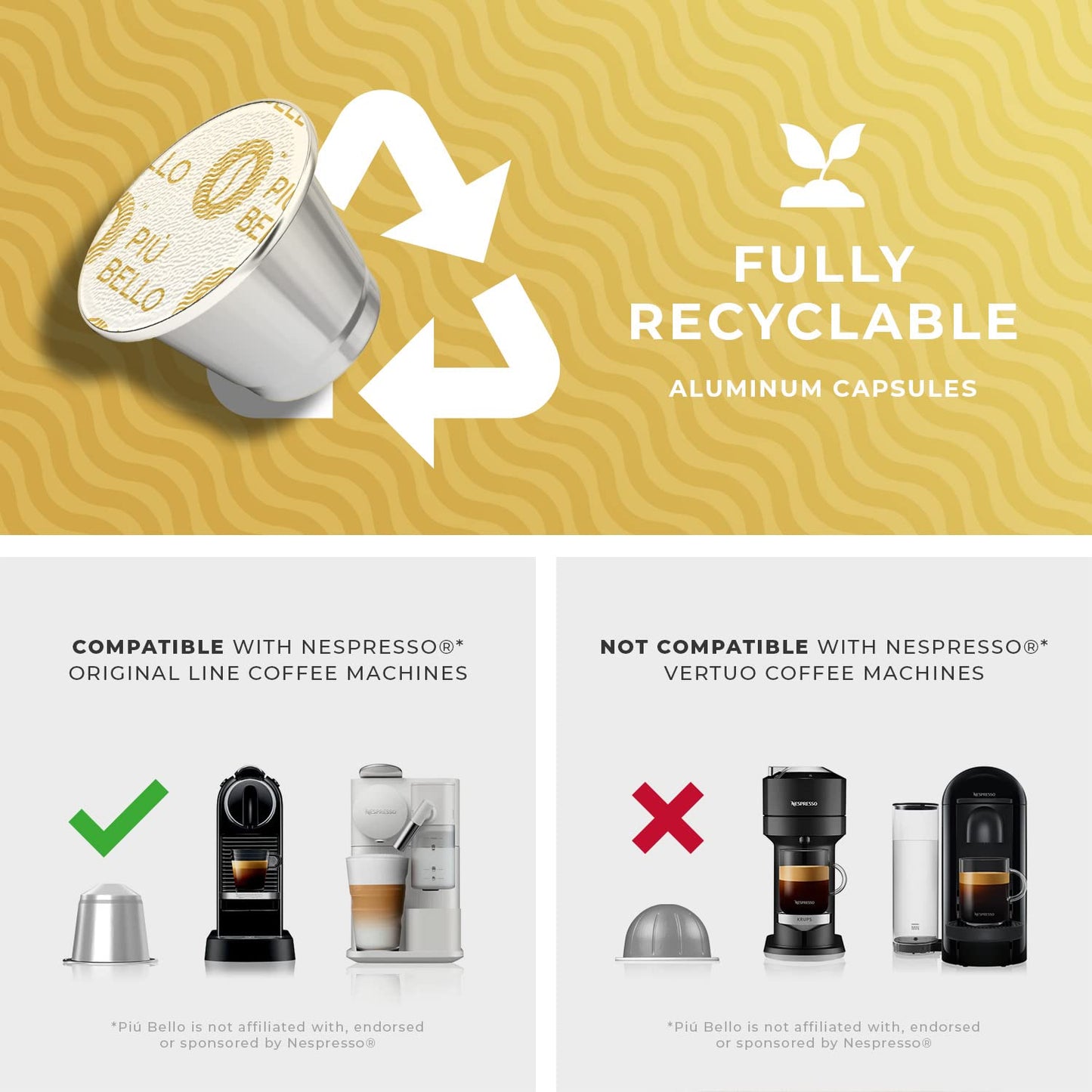 Piu Bello Espresso Estremo Coffee Pods – Espresso Coffee Pods for Nespresso Original Machines – Compatible Capsules Pack – Rich &amp; Balanced Taste – Strong Italian Espresso Flavor – Kosher Certified (60 Count, Single Flavor)