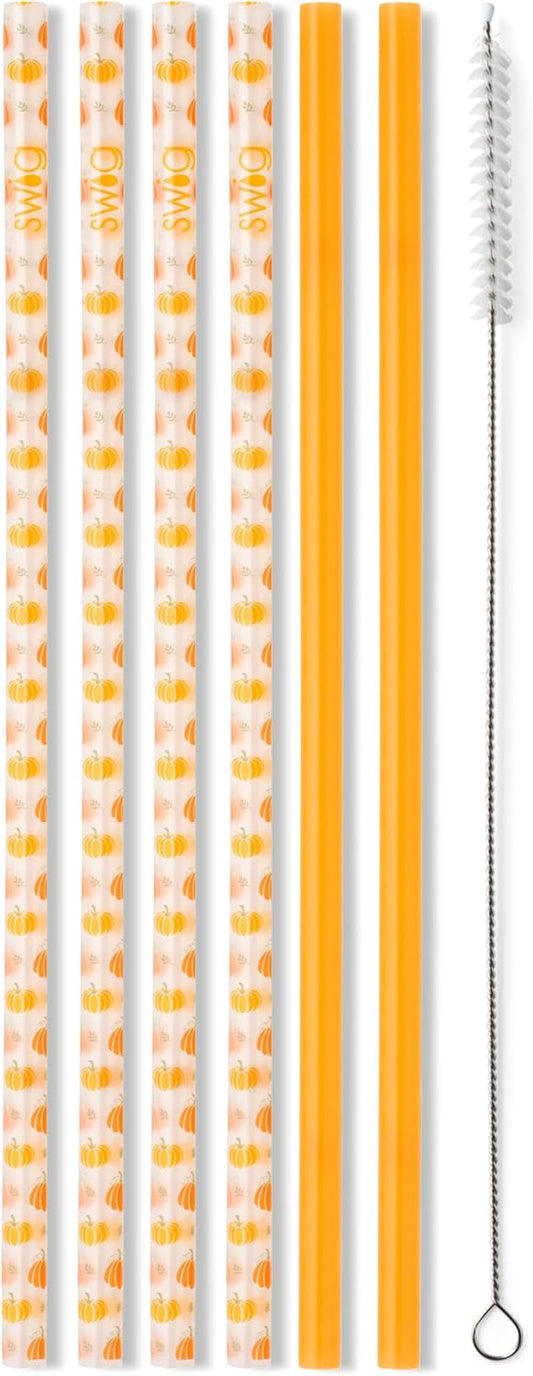 Swig Life Reusable Straws Pumpkins + Orange Tall Straw Set & Cleaning Brush, Each Straw is 10.25 inch Long (Fits Swig Life