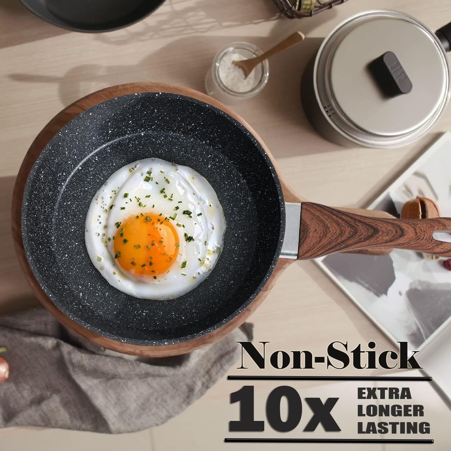 Kitchen Academy Pots and Pans Set Non Stick, 12pcs Induction Cookware | Nonstick Kitchen Cookware Set, Black Granite Coo