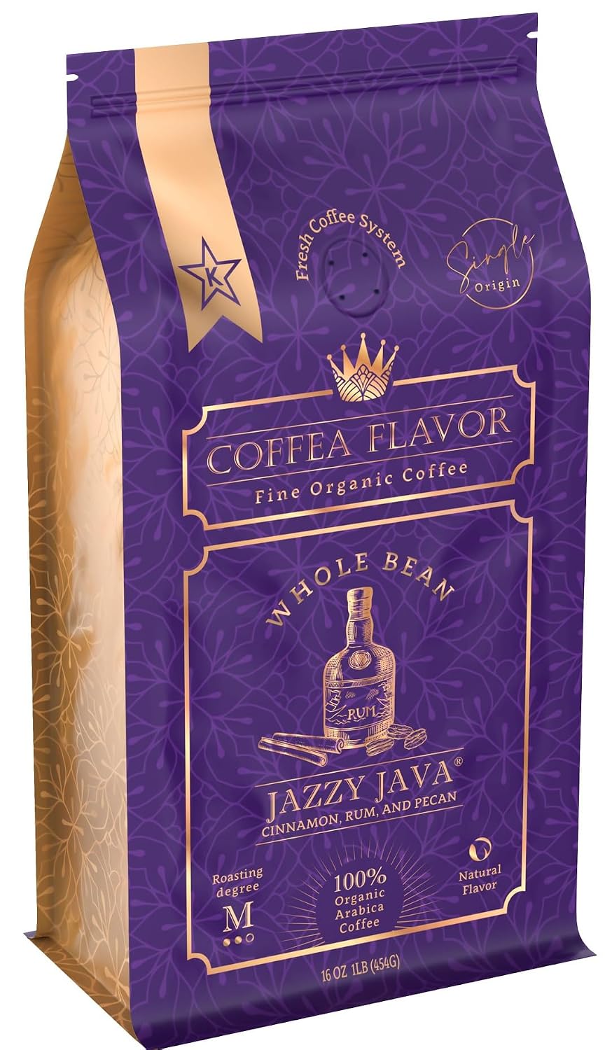 Organic Whole Bean Coffee Medium Roast (16oz) - Jazzy Java Flavored