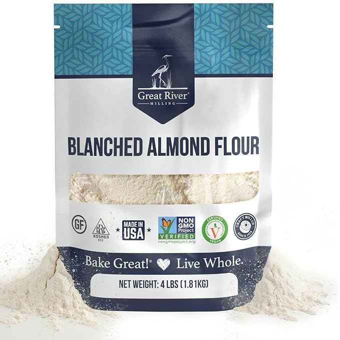 Great River Milling Blanched Almond Flour | Finely Ground Gluten Free Baking Alternative | Made from Whole Blanched Almonds | Non-GMO, Glyphosate Free, Kosher, Vegan Certified | 4 Lb