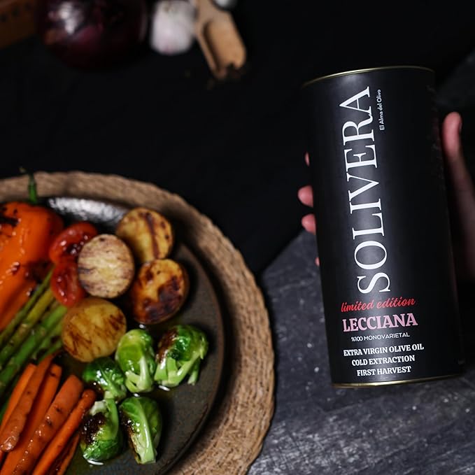 Solivera Lecciana Extra Virgin Olive Oil Cold Pressed, Floral & Balanced, 400+ High Polyphenols, Gourmet & Healthy Organic Oil – First Harvest Single-Origin Hand Picked Olive Oil - 16.8 fl. oz. (Lecciana)