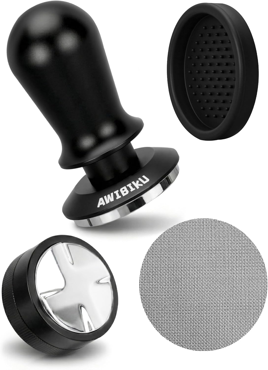 Barista Espresso Tamper 53.3/54mm, Spring Loaded Flat Base Tamper Kit | 4-Blade Coffee Distributor &amp; 316 Stainless Steel Puck Screen
